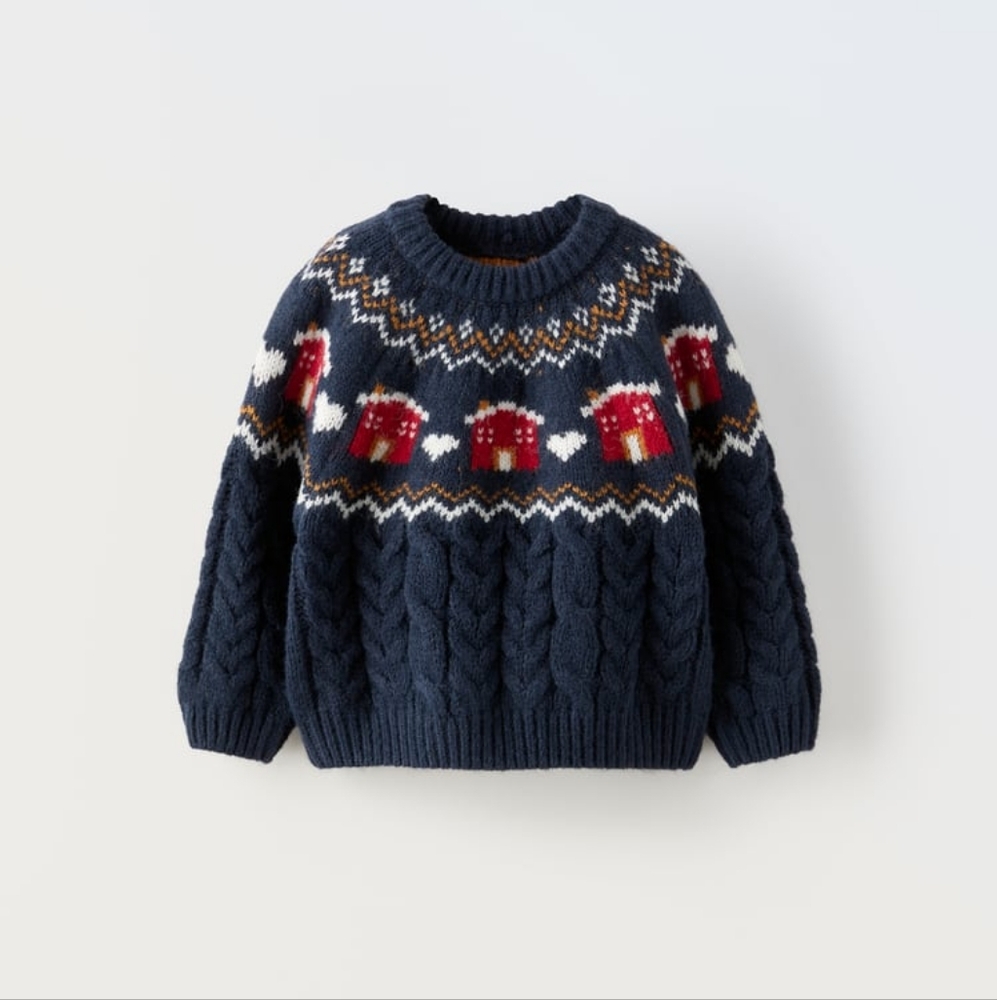 ZARA SMALL HOUSE JACQUARD KNIT SWEATER